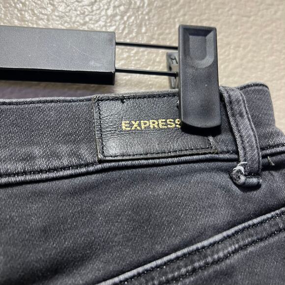 Express Midi High Rise Shorts Black Denim Jeans Cotton Stretch Dark Wash Sz 4 - Picture 6 of 9